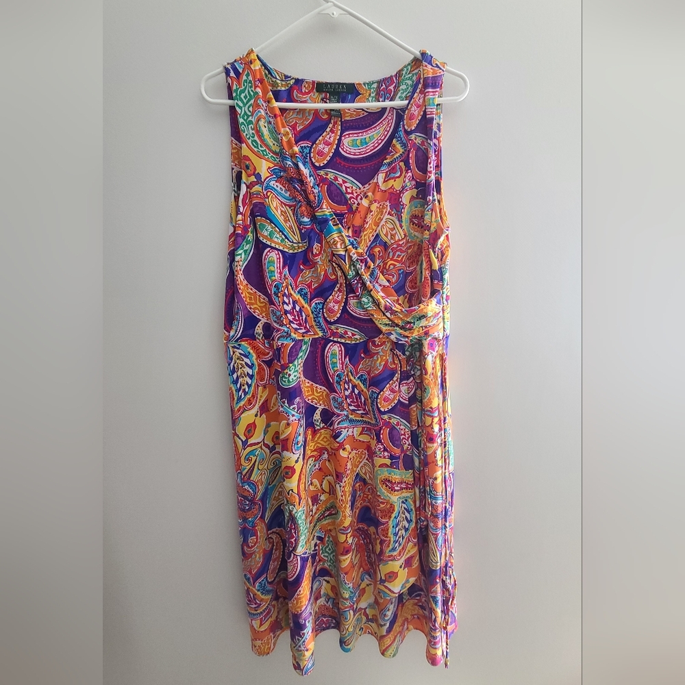 RLL Colorful Paisley Print Dress Sz XL Like New With Small Flaw